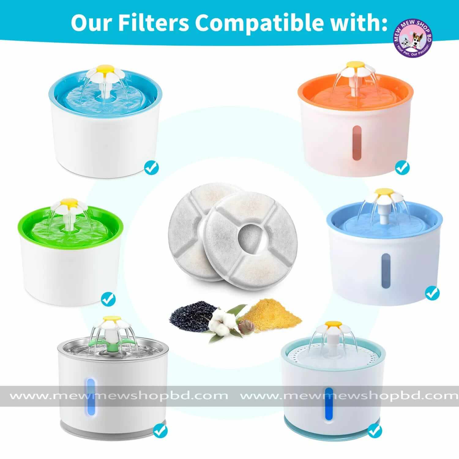 Pet Water Fountain Replacement - Filter (4pcs) & Sponges (2pcs) (Model A)