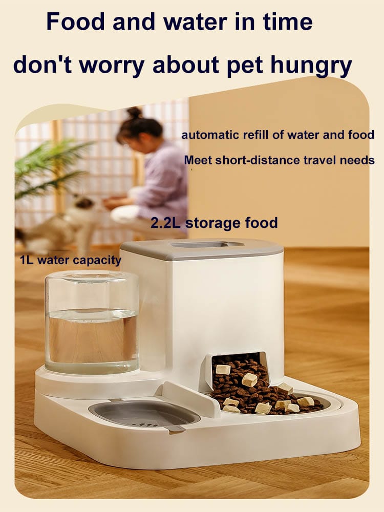 Pet Water (1L) And Food (2.2L) Dispenser Automatic Feeder 2-in-1 Wet And Dry Separation Cat & Dog Food Container With Water Bowl