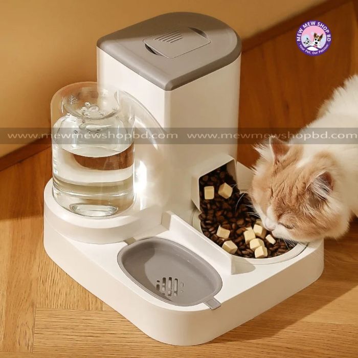 Pet Water (1L) And Food (2.2L) Dispenser Automatic Feeder 2-in-1 Wet And Dry Separation Cat & Dog Food Container With Water Bowl