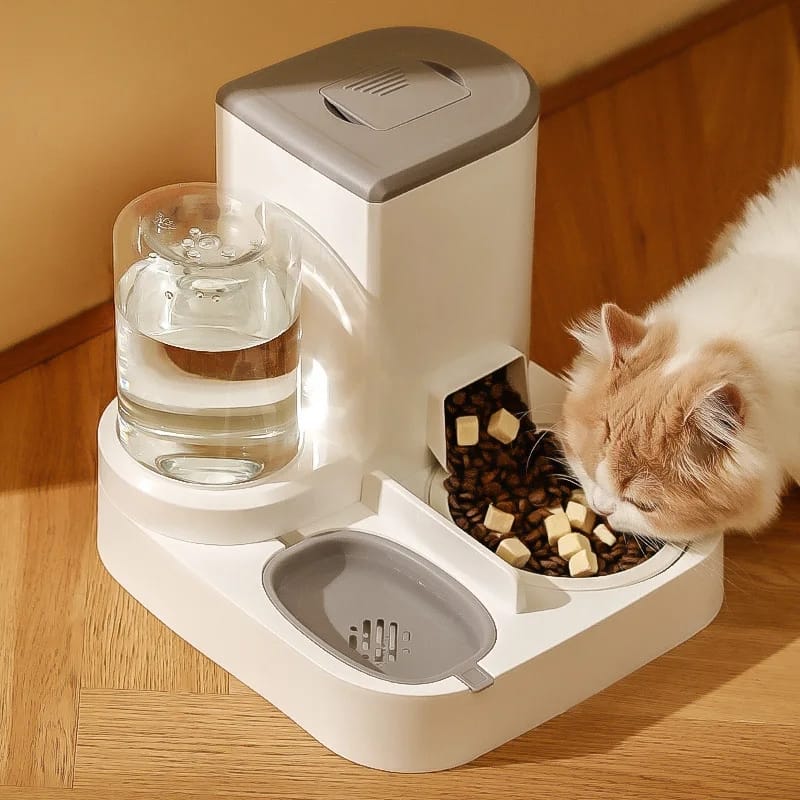 Pet Water (1L) And Food (2.2L) Dispenser Automatic Feeder 2-in-1 Wet And Dry Separation Cat & Dog Food Container With Water Bowl