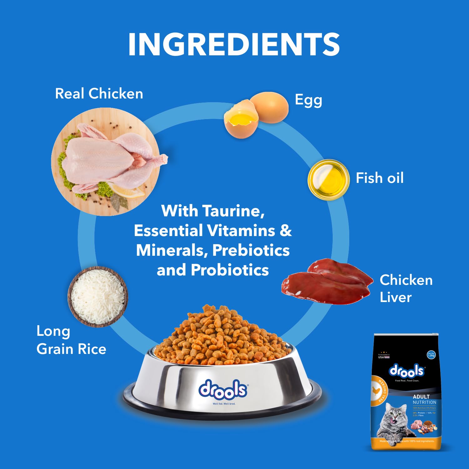 Drools Adult Cat Food Real Chicken 1.2kg