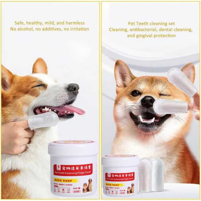 50pcs Box Finger Tooth Cleaning Wipes for Cats, Puppies & Dogs