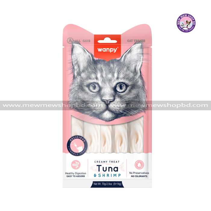 Wanpy Creamy Tuna & Shrimp Treat for Cats, 70g (5pcs × 14g)
