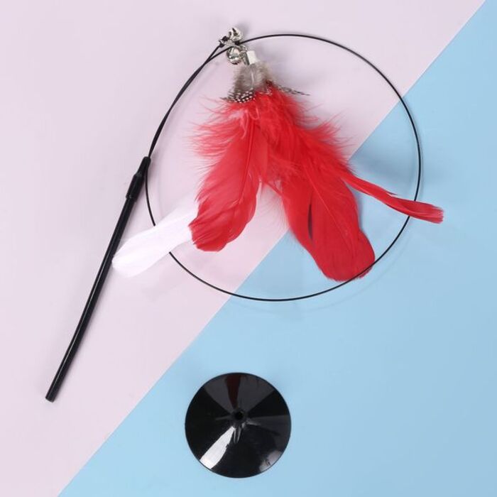 Red Cat Feather Toy Suction Cup Kitten Feather Teaser Toy Stick Swing Interactive Cat Toys