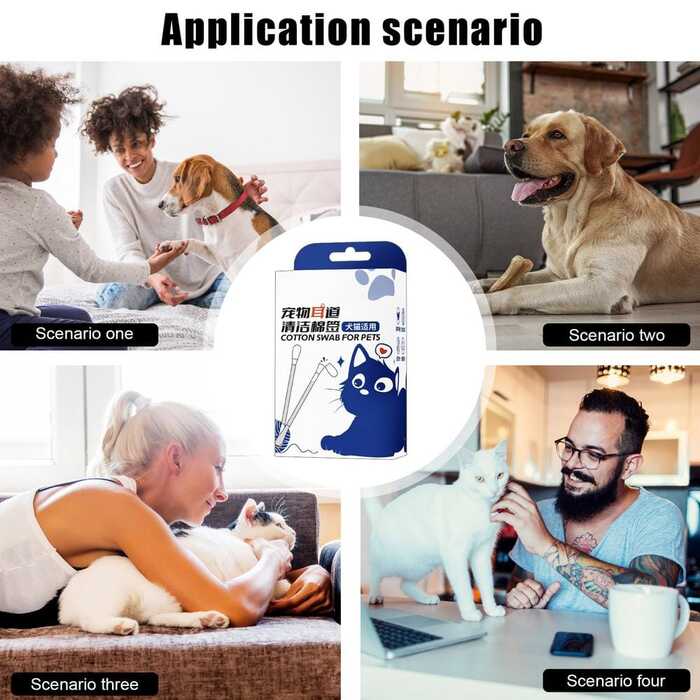 Kaiyan 50pcs Box pet ear cleaning special pet cotton swab to clean ear mites, cotton swab to pick ears mites from cats and dogs