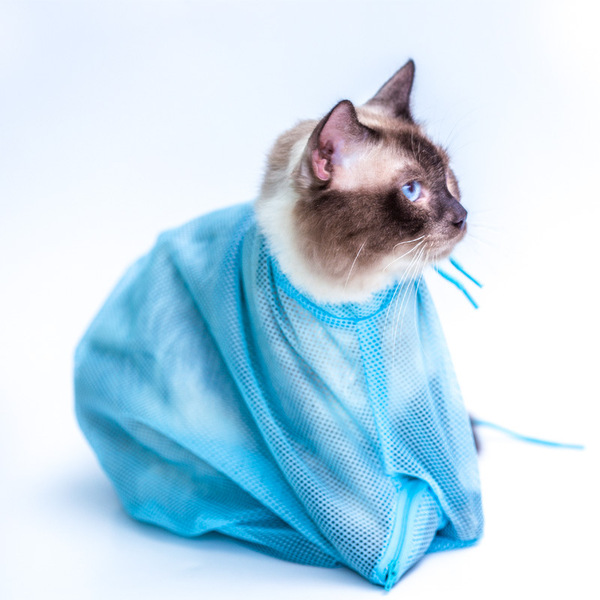 Cat Grooming & Bath Bag  || Adjustable & Reusable || Blue