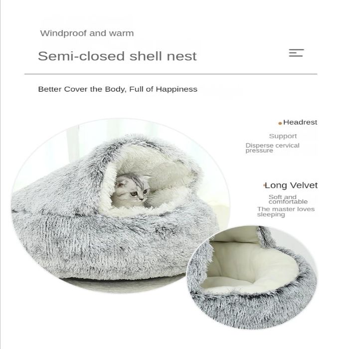 2 in1 Soft Plush Pet Bed House with Cover for Small Dogs & Cats