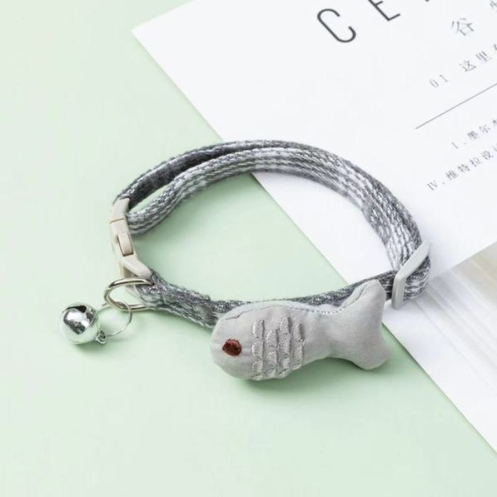 Premium Fish Design Cotton Embroidered Pet Cat Adjustable Collar