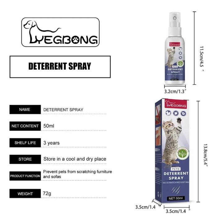 YEGBONG Cat Scratch Deterrent Spray Orange Scent, Natural Furniture Protector 50ml