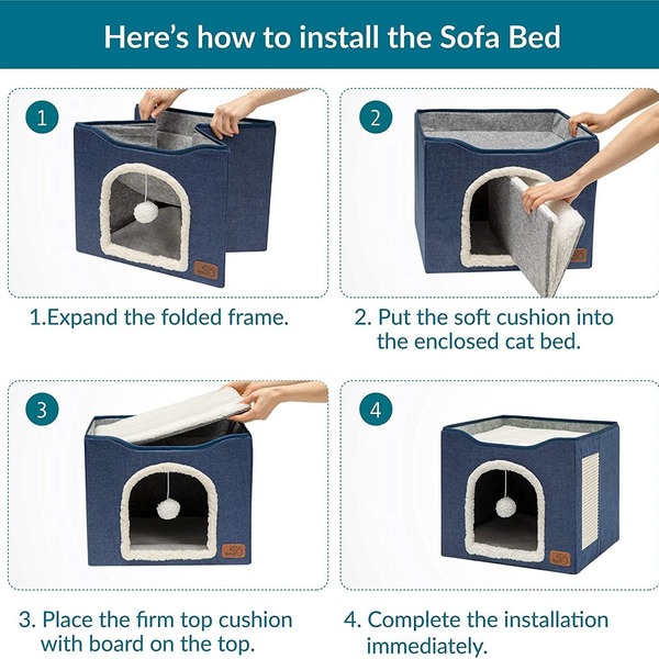 Foldable Pet Cat & Dog Stool House with Scratching Pad