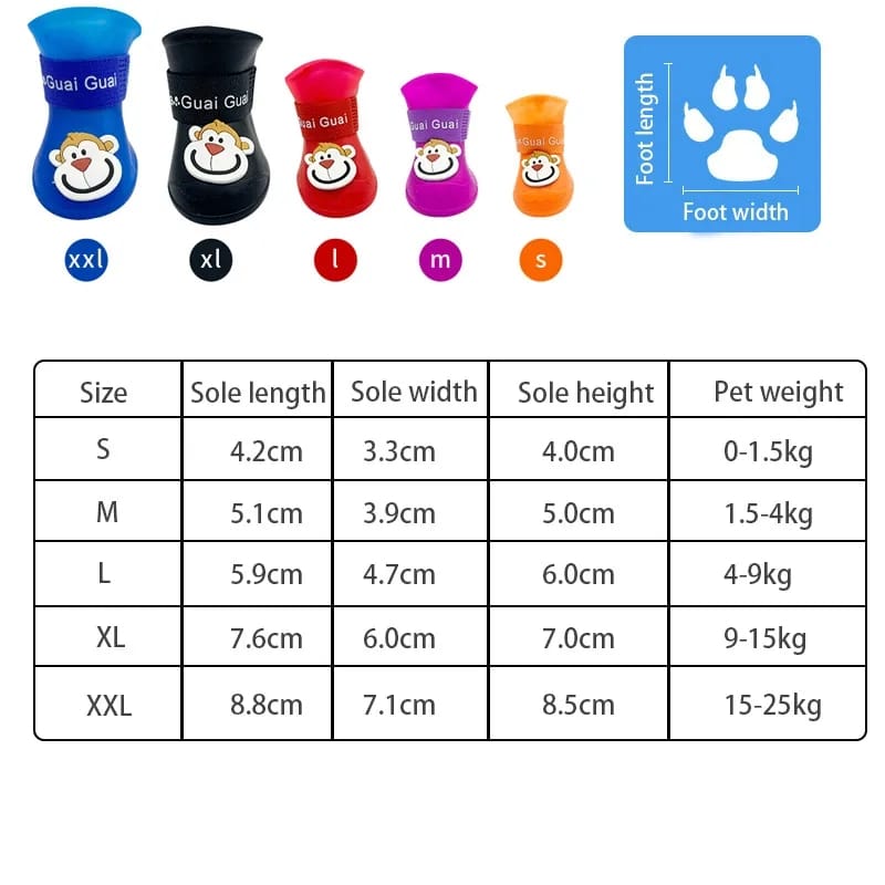 4pcs/Set Cartoon Pets Shoes Non-Slip Silicone Boots for Pet Cats & Puppys