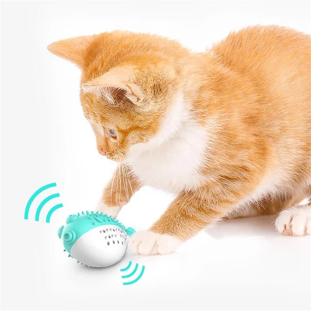 Pet Cat & Dog Kitten TPR Puffer Fish Toothbrush Catnip Molar Soft Bite Chew Play Toy