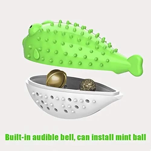Pet Cat & Dog Kitten TPR Puffer Fish Toothbrush Catnip Molar Soft Bite Chew Play Toy