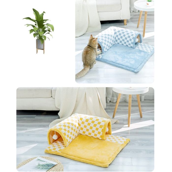 Multi purpose Pet Cat Tunnel 2 In 1 Extensible Tunnel Bed House for Cat with Hanging Plush Toy