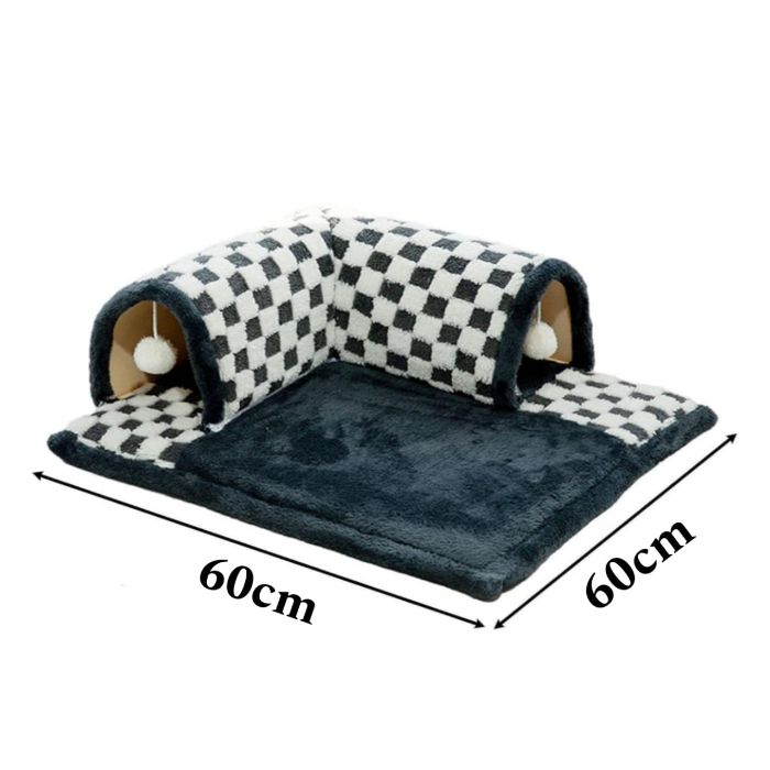 Multi purpose Pet Cat Tunnel 2 In 1 Extensible Tunnel Bed House for Cat with Hanging Plush Toy
