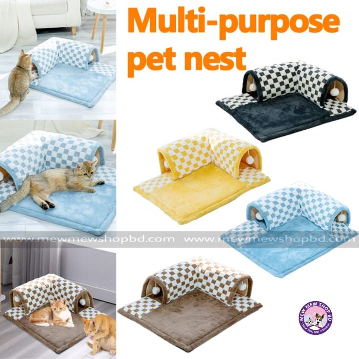 Multi purpose Pet Cat Tunnel 2 In 1 Extensible Tunnel Bed House for Cat with Hanging Plush Toy