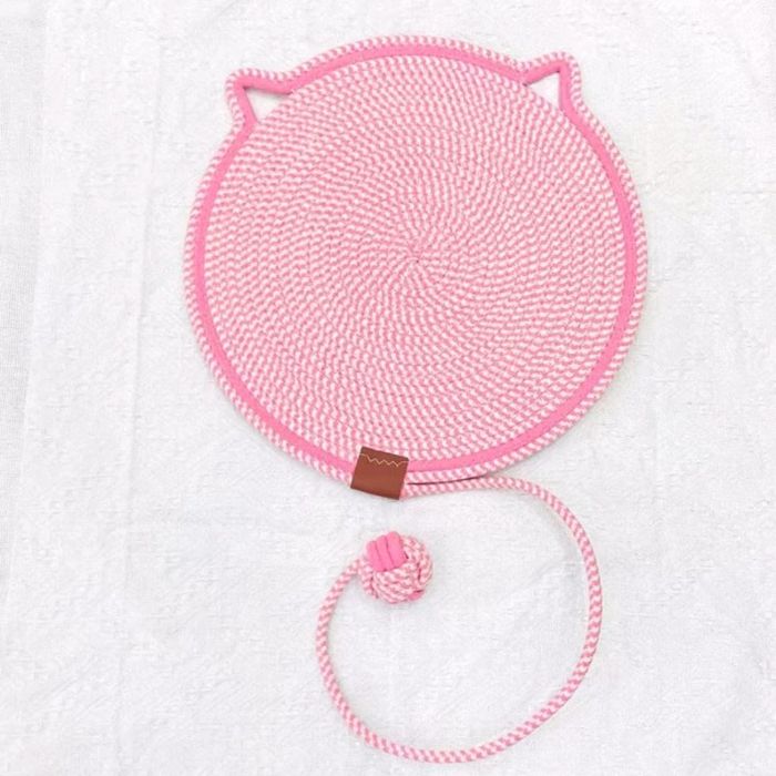 Multipurpose Woven Cotton Cord Cat Scratching / scratcher Pad as Pet Bed with Teaser Ball