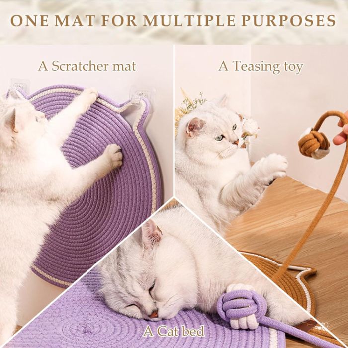 Multipurpose Woven Cotton Cord Cat Scratching / scratcher Pad as Pet Bed with Teaser Ball