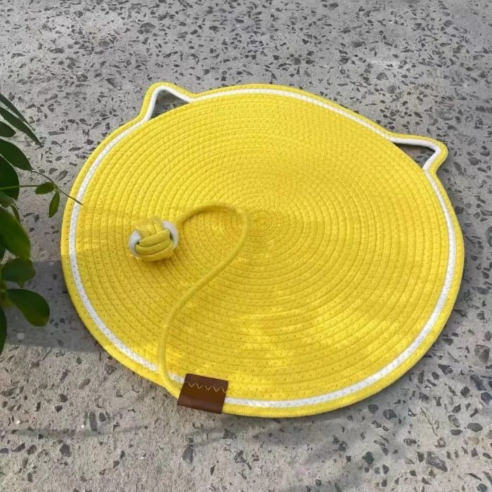 Multipurpose Woven Cotton Cord Cat Scratching / scratcher Pad as Pet Bed with Teaser Ball