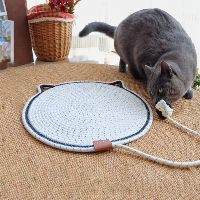 Multipurpose Woven Cotton Cord Cat Scratching / scratcher Pad as Pet Bed with Teaser Ball