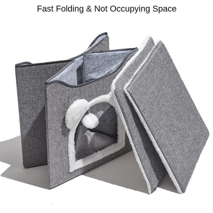 Cartoon Design Foldable Double Decker Pet Cat & Dog Stool House with Scratching Pad