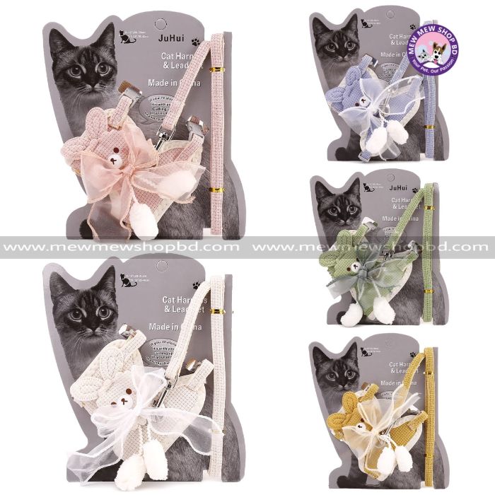 Bow Type Cartoon Design Pet Cat Adjustable Harness with Leash