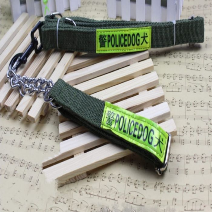 Police Dog Printed Adjustable Choke Collar with Leash for Puppy & Dog