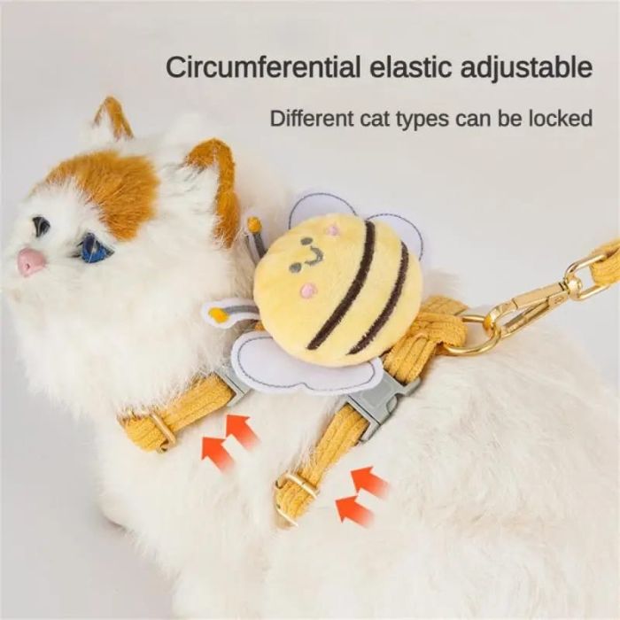 Bee Design Fashionable Adjustable Pet Cat Body Harness with Leash