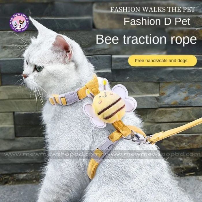 Bee Design Fashionable Adjustable Pet Cat Body Harness with Leash