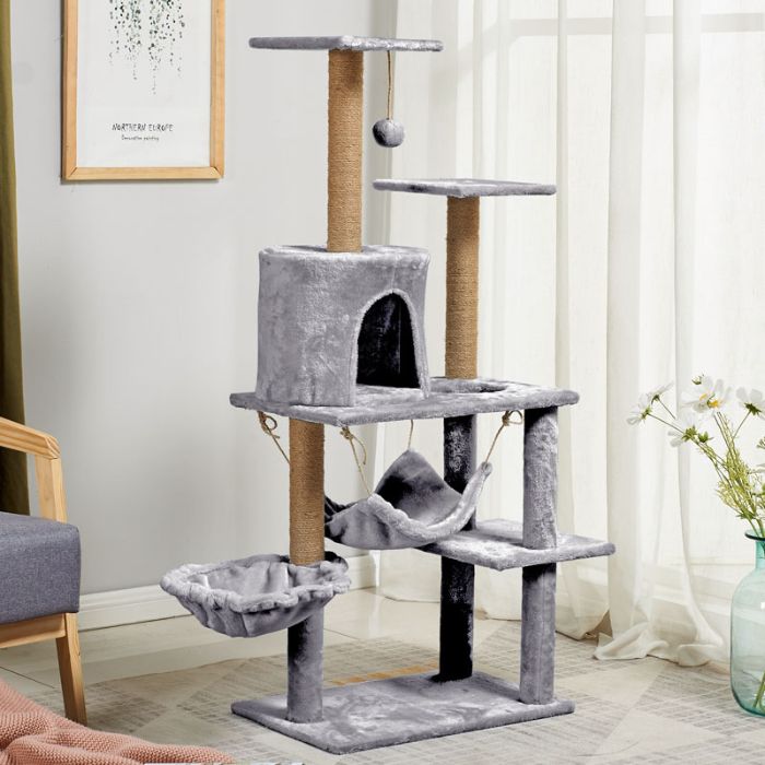 5 Step Cat Scratching Post/ Tree with Two Hammock for Pet Cat