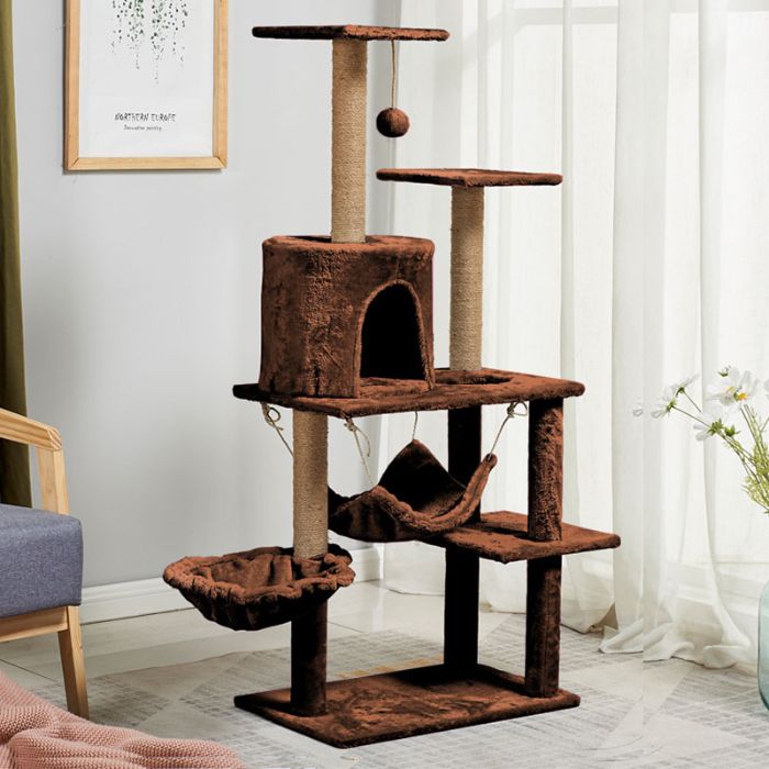 5 Step Cat Scratching Post/ Tree with Two Hammock for Pet Cat