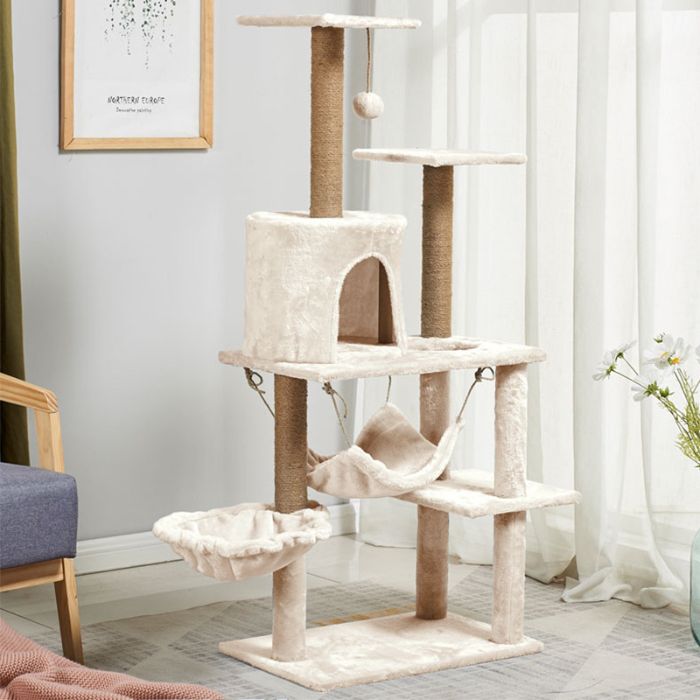 5 Step Cat Scratching Post/ Tree with Two Hammock for Pet Cat