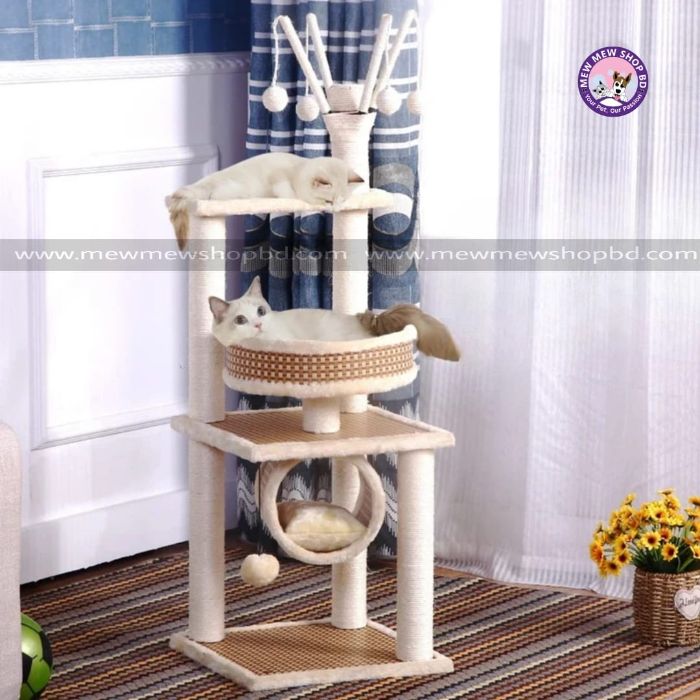 Pet Cat Scratching Post / Tree with Sleeping Bed & Tunnel having 4pcs Sisal Stick Ball
