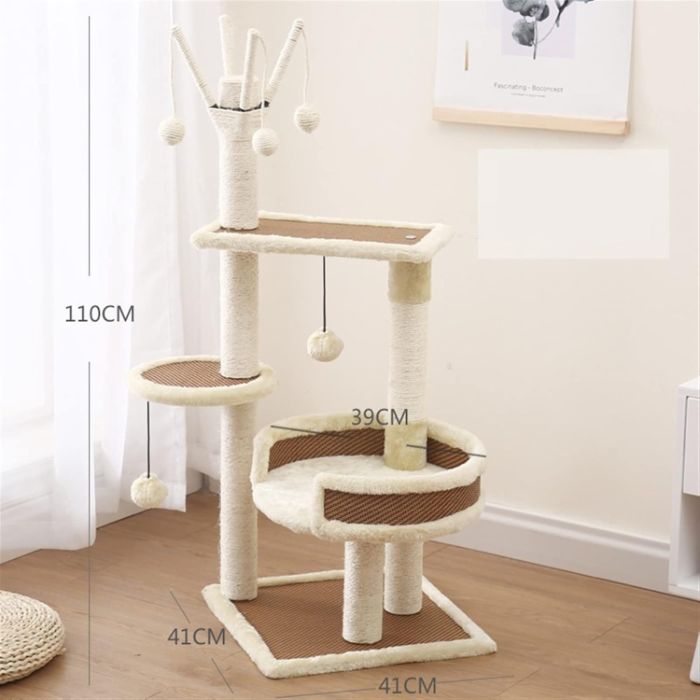 Triple Step Cat Scratching Post / Tree for Pet Cat with 4pcs Sisal Stick Plush Ball