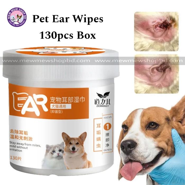 Pet Ear Wipes to Wipe Ears for Dogs & Cats Ear Cleaning (130 pcs)