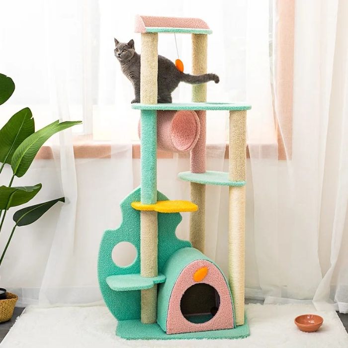 Cat Leaf Design Scratching Post / Tree with Tunnel & Sleeping House