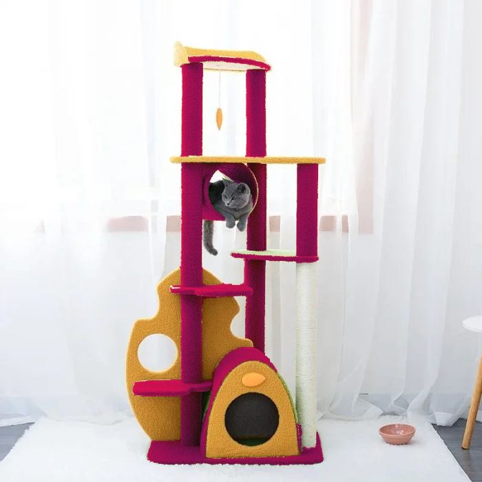 Cat Leaf Design Scratching Post / Tree with Tunnel & Sleeping House