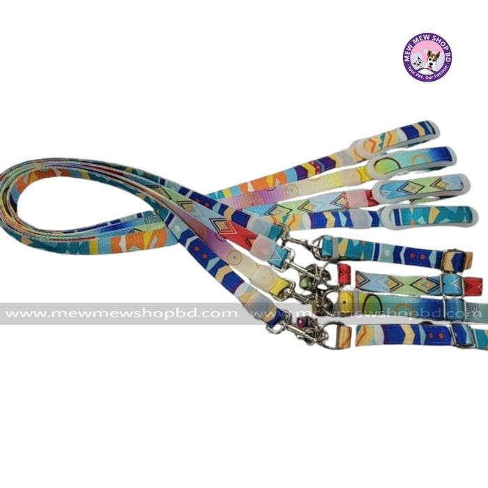 Super Premium Rainbow Adjustable Pet Dog & Puppy Collar with Leash