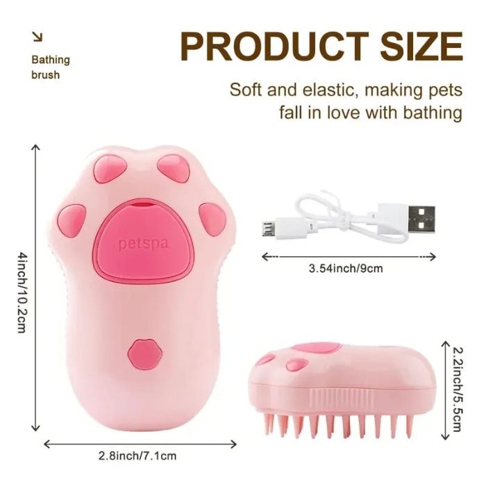 PetSpa 3-in-1 Electric Pet Grooming Brush Steamy Spray, Hair Removal, and Massage for Cats and Dogs