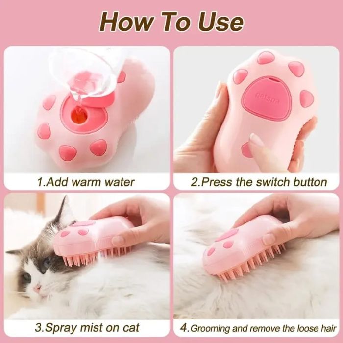 PetSpa 3-in-1 Electric Pet Grooming Brush Steamy Spray, Hair Removal, and Massage for Cats and Dogs