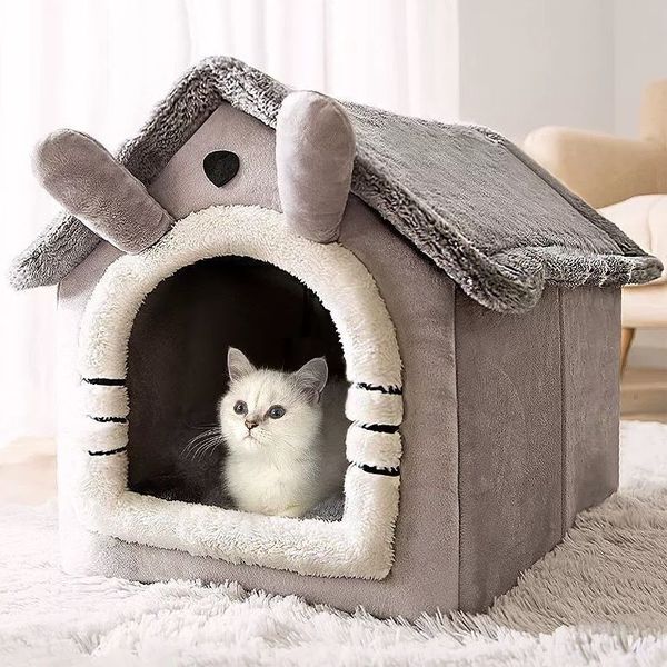Tent shape Enclosed Warm House Plush Sleeping Bed for Pet Cat