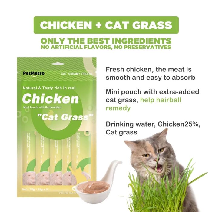 Pet Metro Creamy Treat Chicken & Cat Grass (15gX 5)
