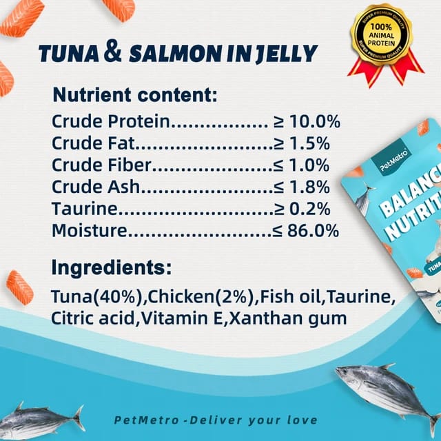 PetMetro Balance Nutrition Cat Pouch Tuna and Salmon in Jelly 85g