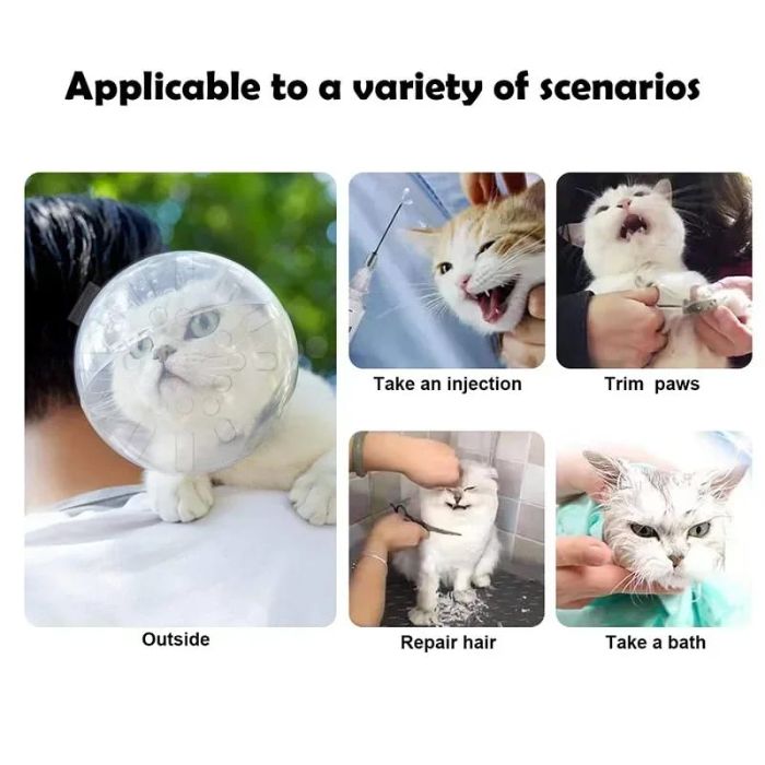 Premium Pet Cat Round Breathable Helmet Protective Cats Prevent Biting Transparent Head Shield for Grooming