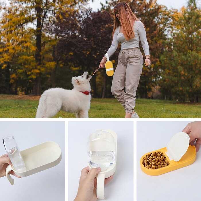 2 in 1 Portable Pet Water Bottle and Food Container Leak Proof Dispenser for Cats and Dogs