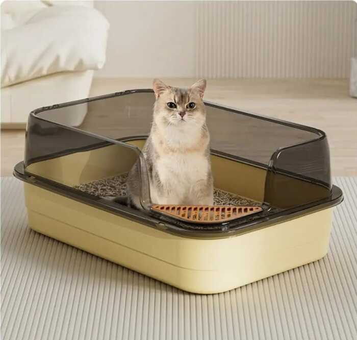Corner Cut Extra Large Semi-Enclosed Litter Box for Cats