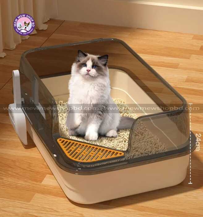 Corner Cut Extra Large Semi-Enclosed Litter Box for Cats