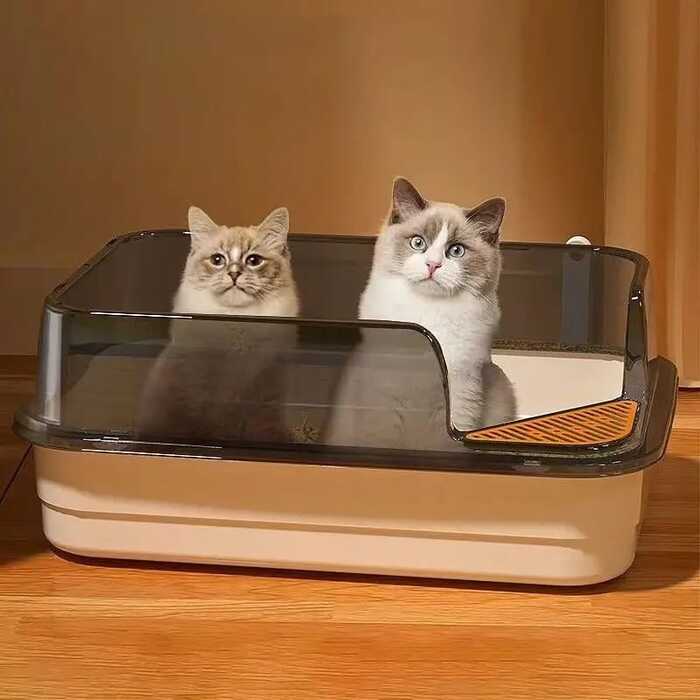 Corner Cut Extra Large Semi-Enclosed Litter Box for Cats