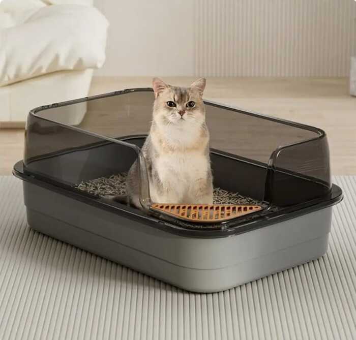 Corner Cut Extra Large Semi-Enclosed Litter Box for Cats