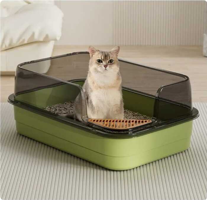 Corner Cut Extra Large Semi-Enclosed Litter Box for Cats